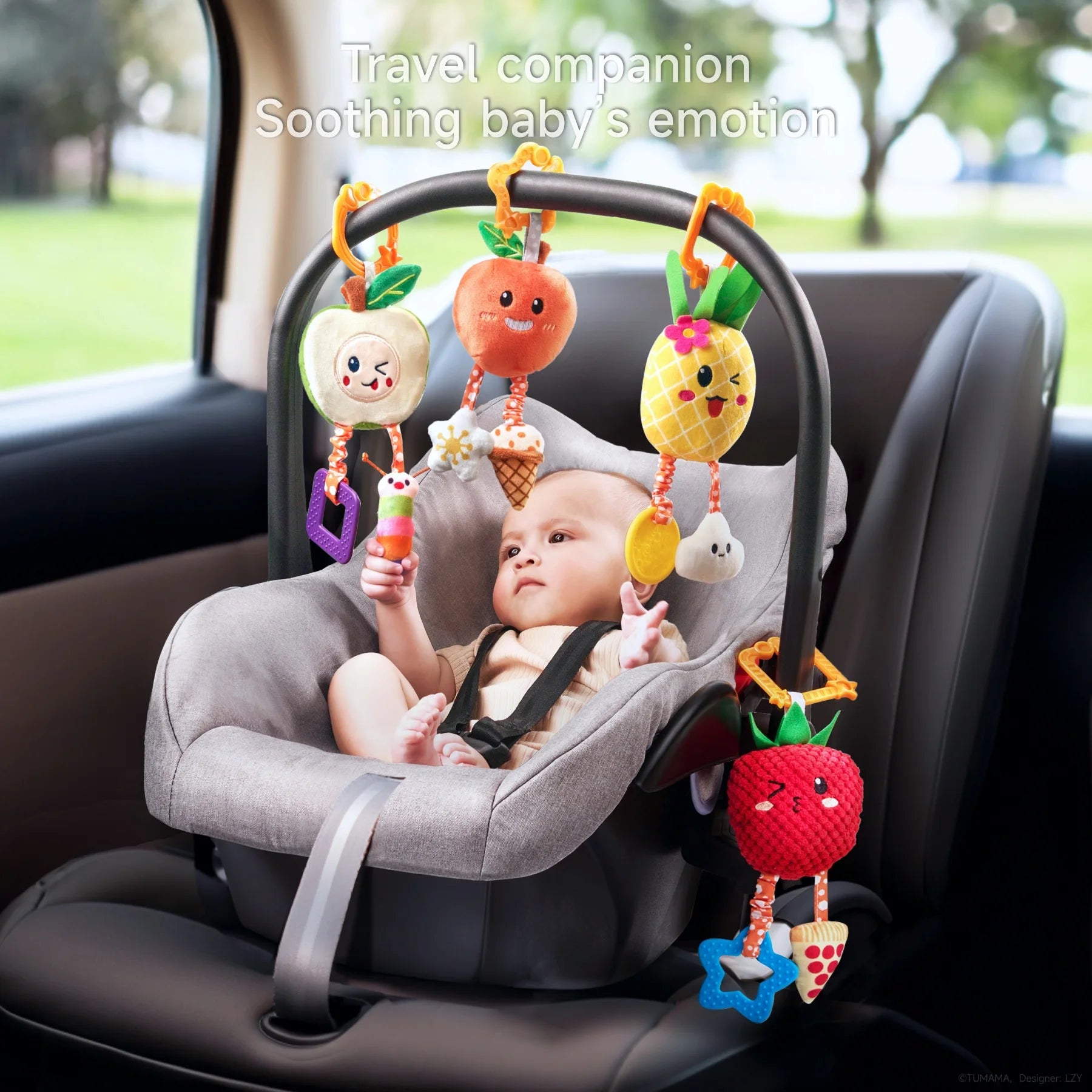 Apple, pineapple, raspberry, apricot play set for stroller