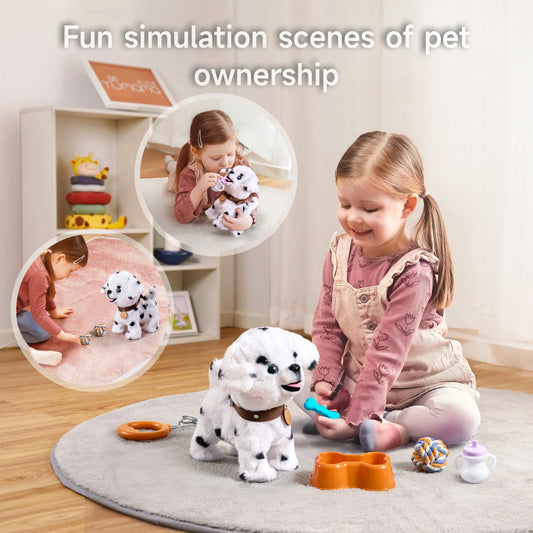 Realistic dog toy set with walking, barking, and singing features