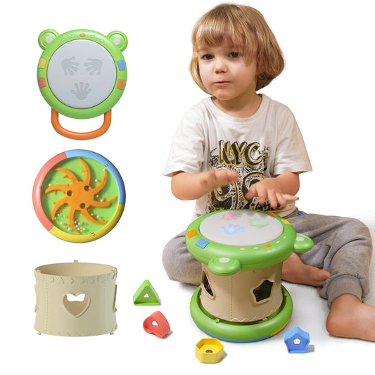 Giocattolo musicale per bambini, giocattolo sensoriale per strumenti musicali 3 in 1 con luci e suoni, cubo musicale per attività di smistamento di forme per bambini piccoli 18 mesi +