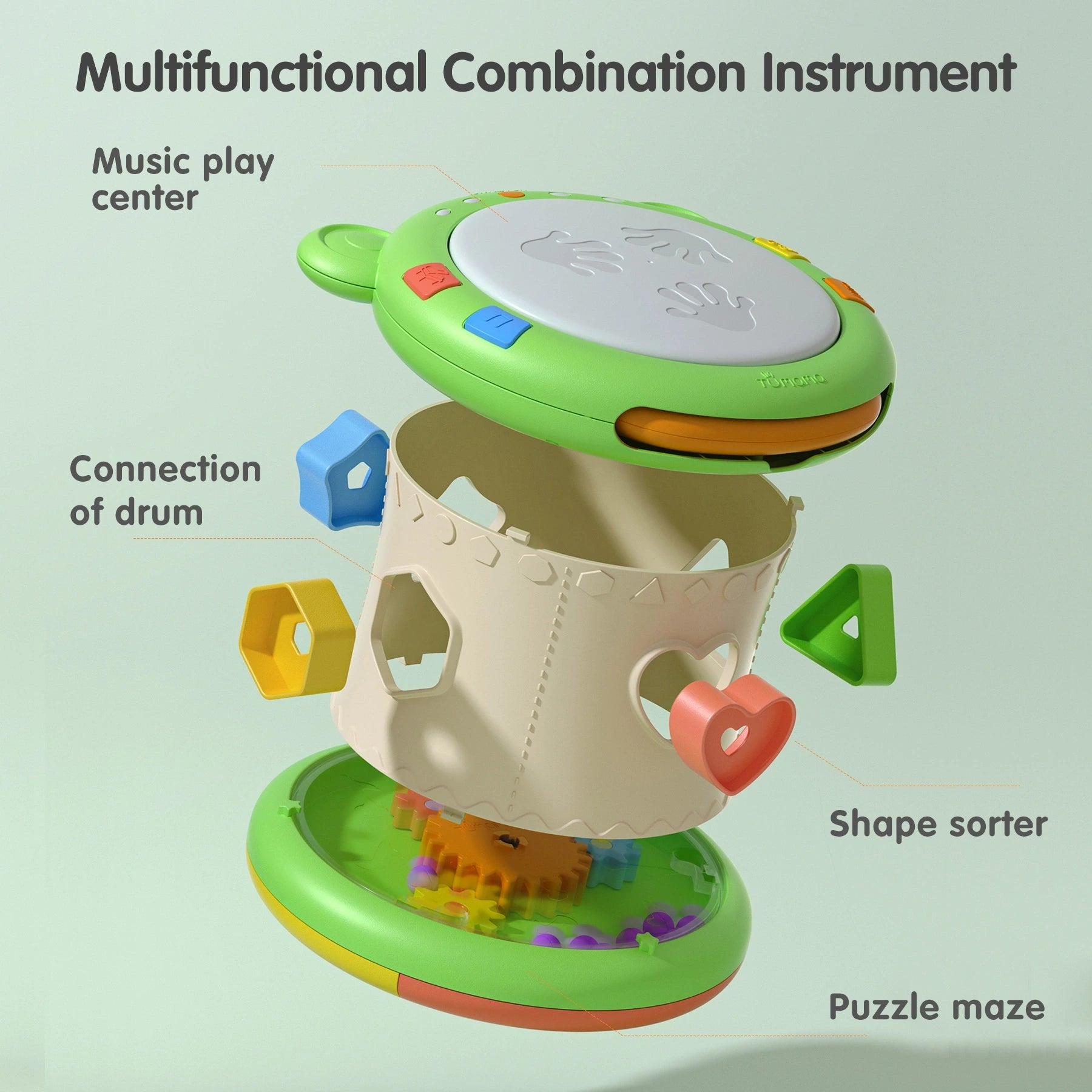 Giocattolo musicale per bambini, giocattolo sensoriale per strumenti musicali 3 in 1 con luci e suoni, cubo musicale per attività di smistamento di forme per bambini piccoli 18 mesi +