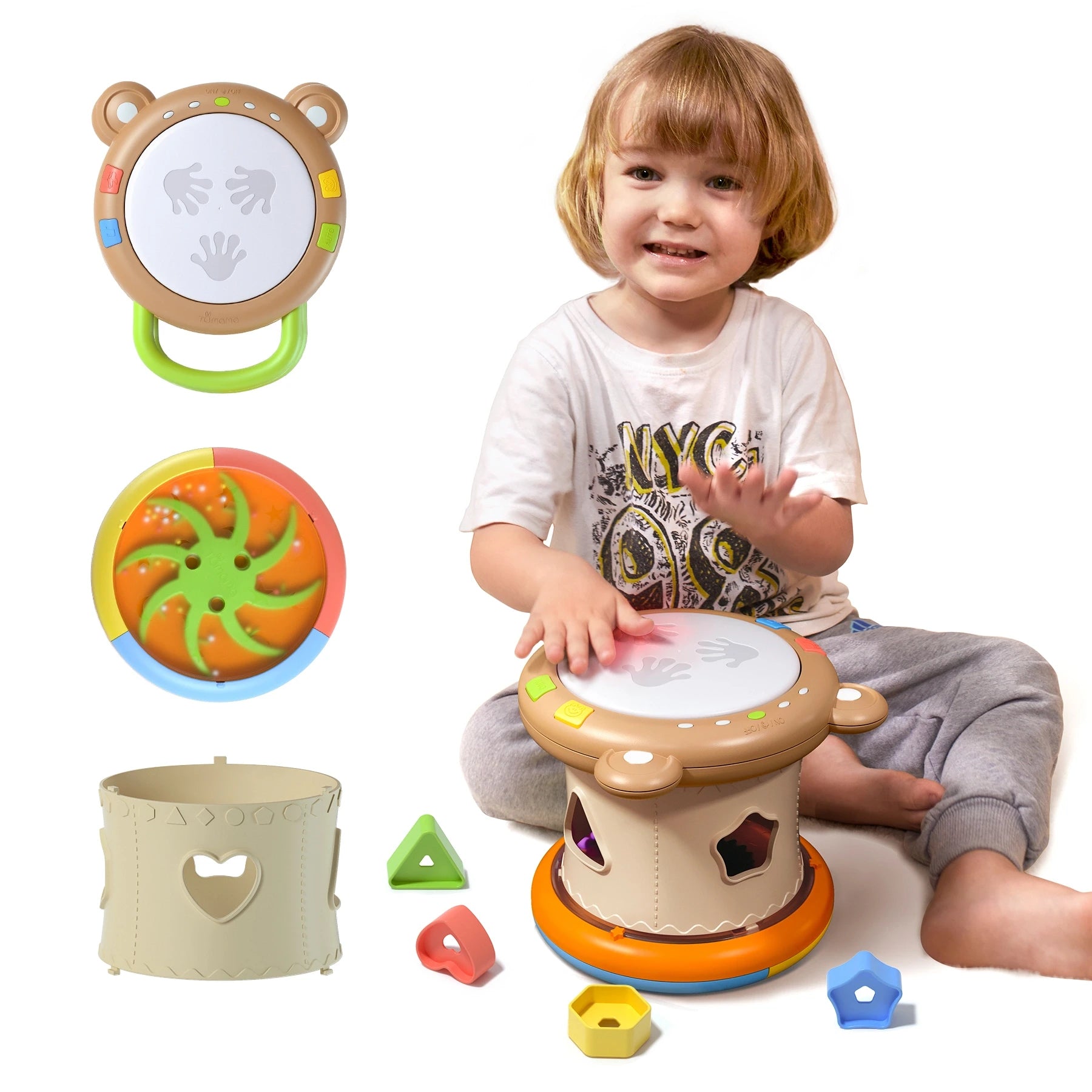 Giocattolo musicale per bambini, giocattolo sensoriale per strumenti musicali 3 in 1 con luci e suoni, cubo musicale per attività di smistamento di forme per bambini piccoli 18 mesi +