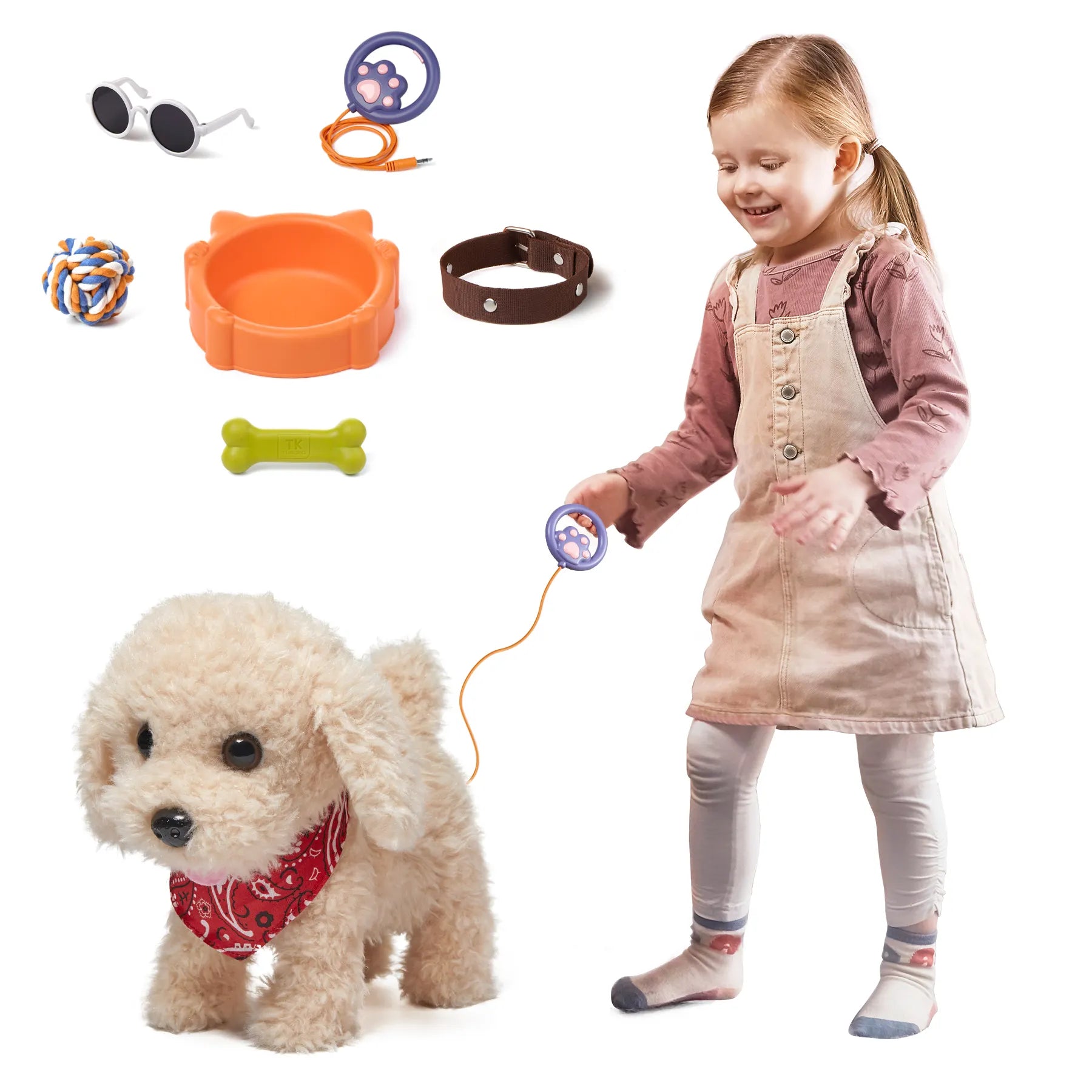 Remote voice control electronic plush dog toy, interactive toys, walk, bark sing, shake tail, walking puppy toys with leash